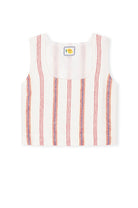 Striped tank top with a brand logo on a white background