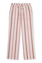 Striped pants with red and blue lines on a white background
