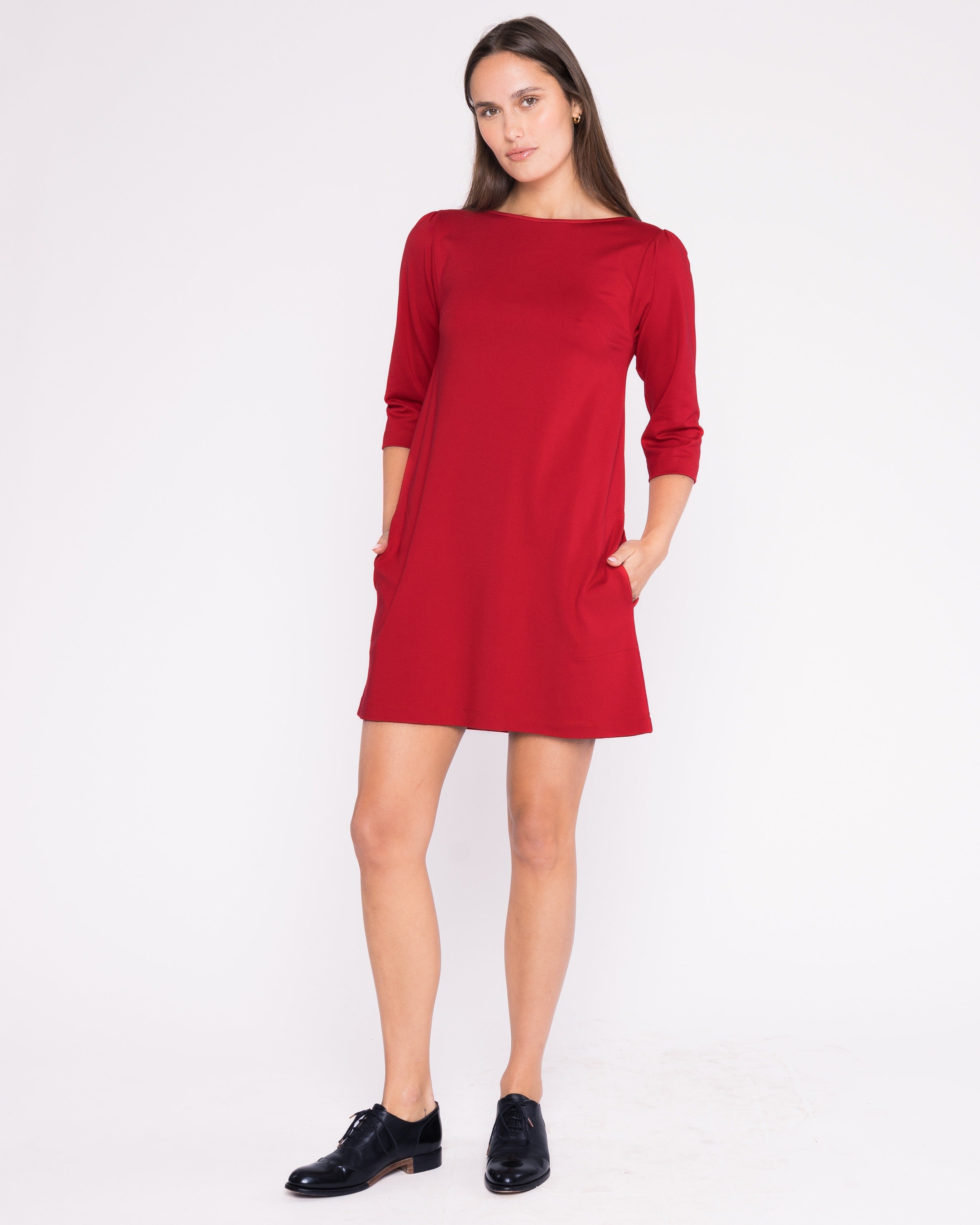 Ponte Knit A-Line Dress in Red S Ponte Knit A-Line Dress in Red S