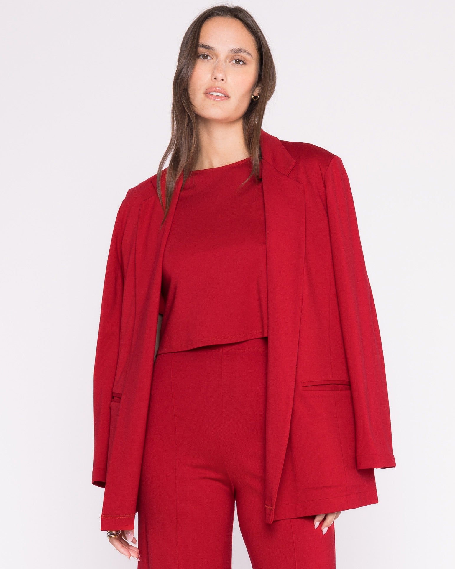 Ponte Knit Oversized Blazer in Red – Threads - Main Image