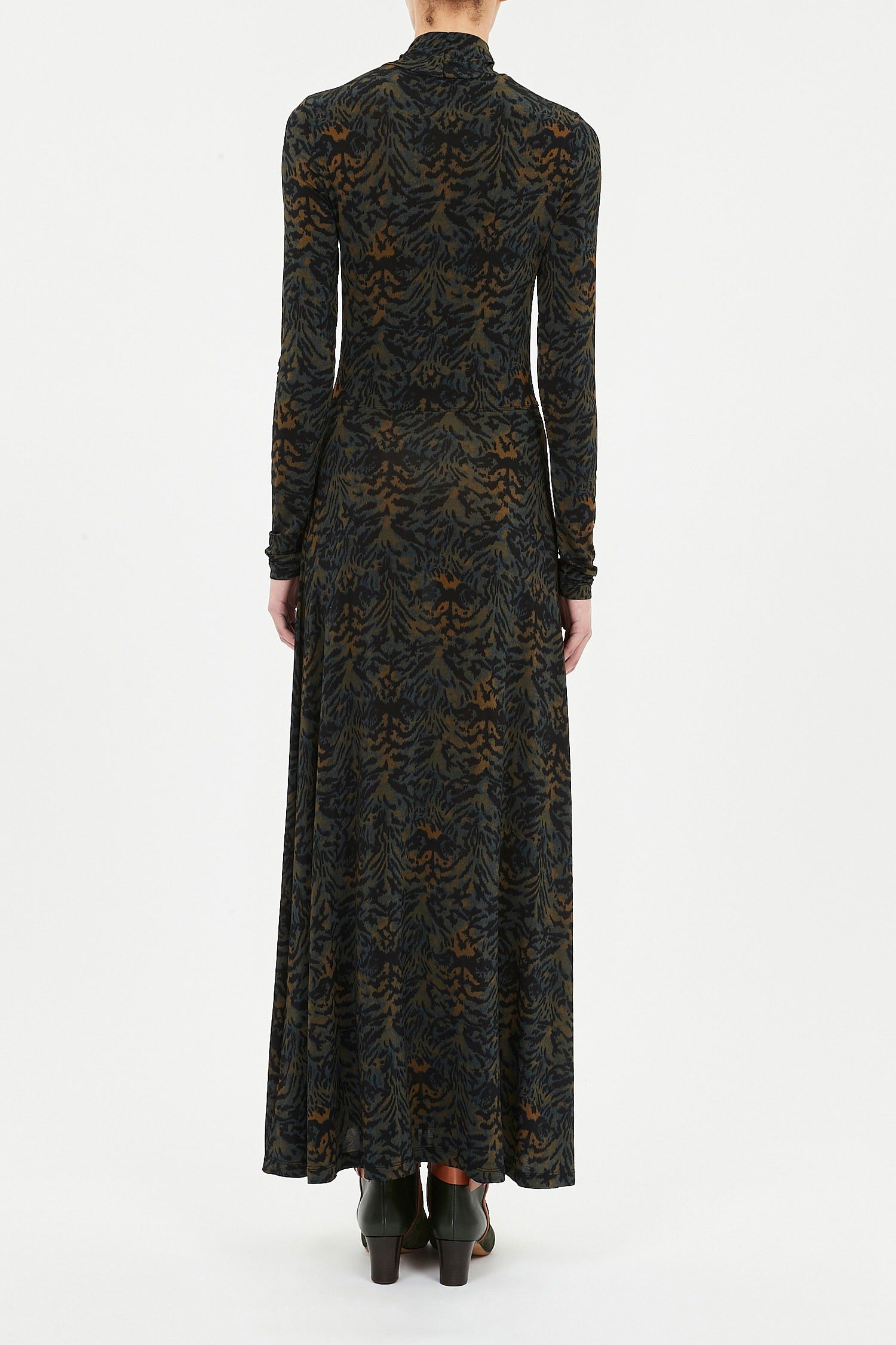 Koa Jersey Ruched Front Turtleneck Dress in Desert Jasper