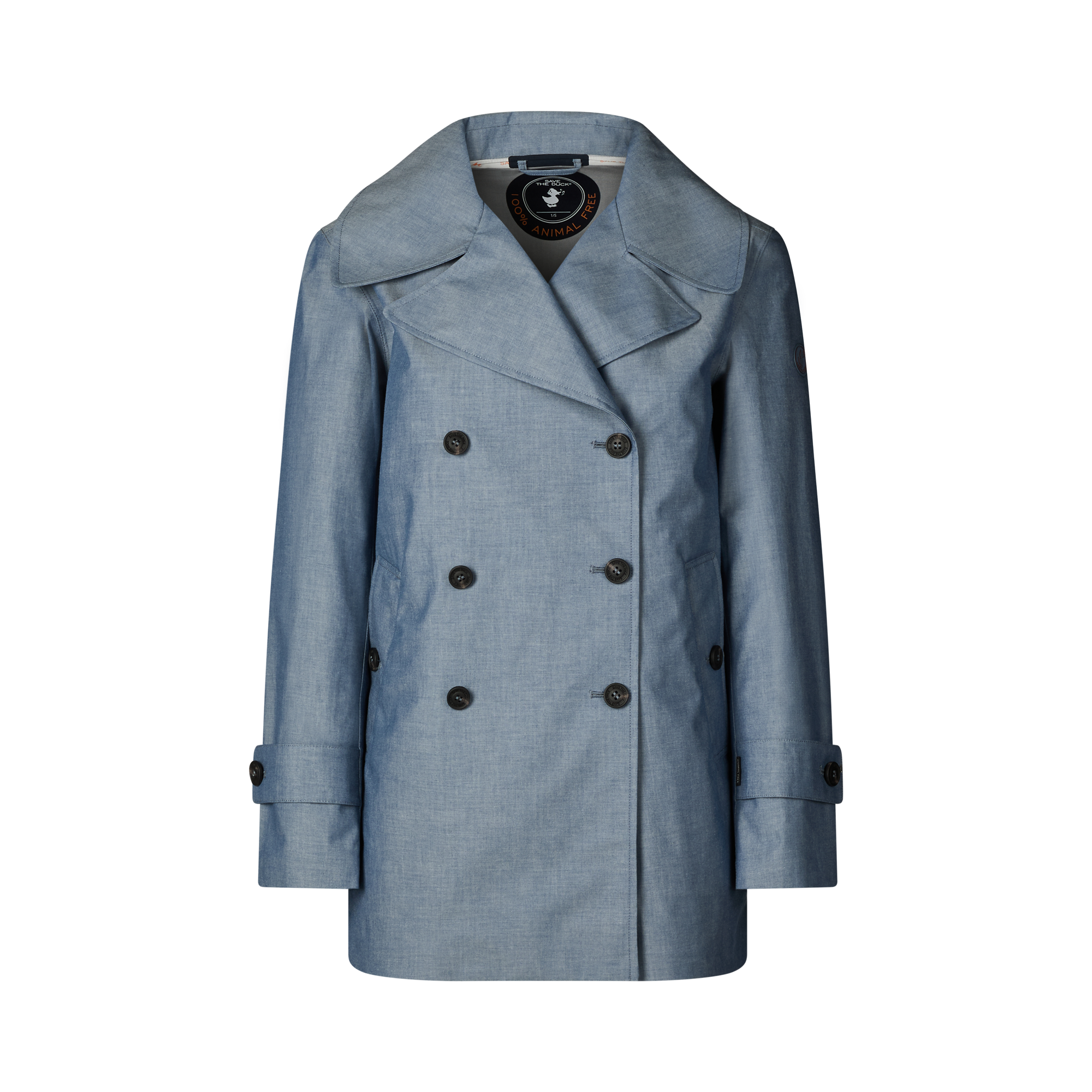 Blue trench coat on a white background