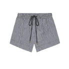 Black and white checkered shorts with a drawstring on a white background
