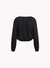 Shirred Button Front Blouse-Black