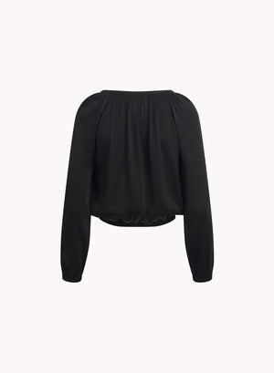 Shirred Button Front Blouse-Black