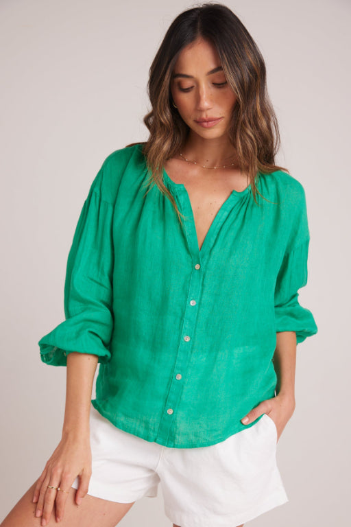 Shirred Neck Blouse - Tropical Green