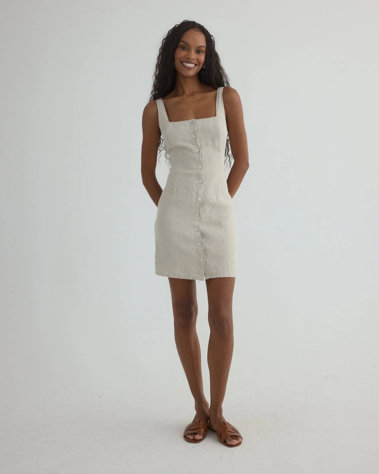 Bella Dahl Square Neck Button Front Linen Mini Dress
