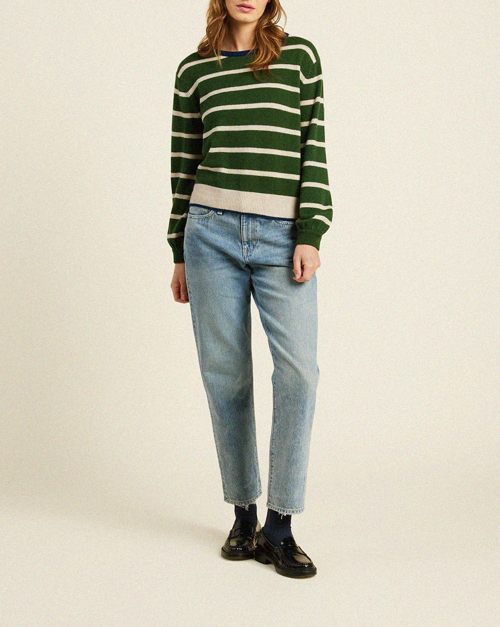 Trovata Green and Beige Striped Wool Sweater