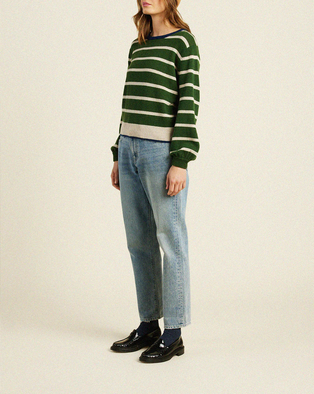 Trovata Green and Beige Striped Wool Sweater