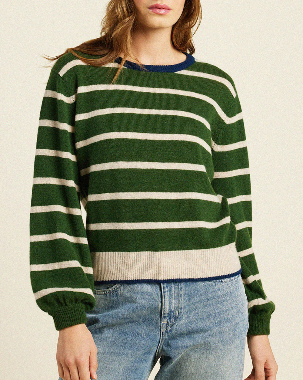 Trovata Green and Beige Striped Wool Sweater