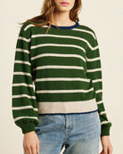 Trovata Green and Beige Striped Wool Sweater