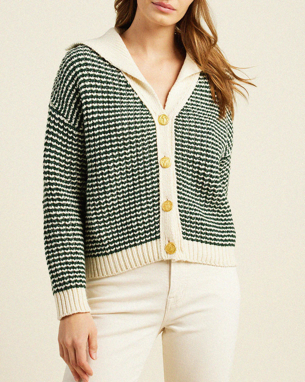 Trovata Chunky Knit Green Wool Cardigan Hoodie Sweater