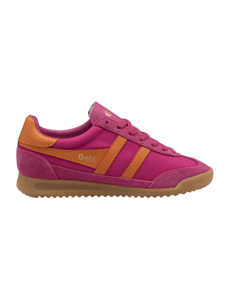 Pink and orange sneaker with 'Gola' branding on a white background