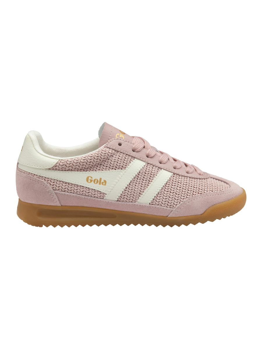 Pink sneaker with white sole on a white background