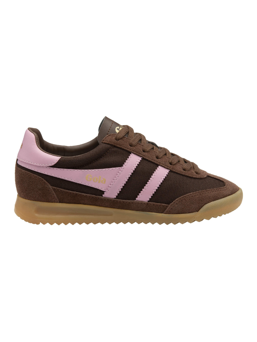 Brown and pink Gola shoes on a white background
