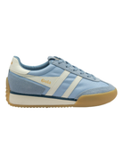 Light blue sneaker with white accents on a white background