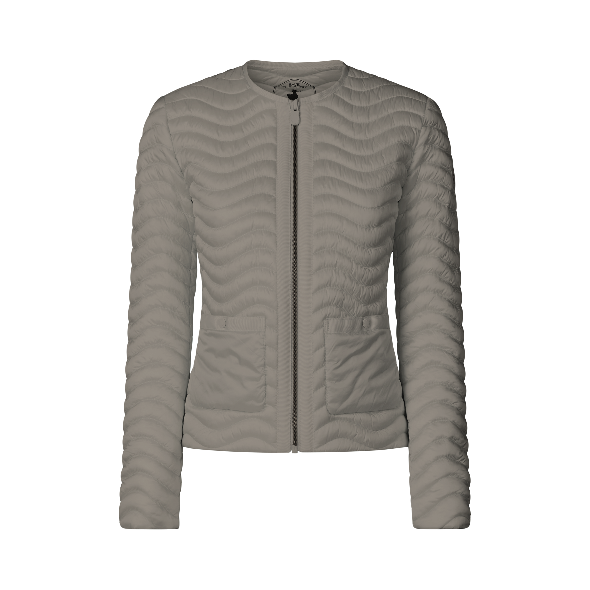 Quilted jacket with a zipped front on a white background