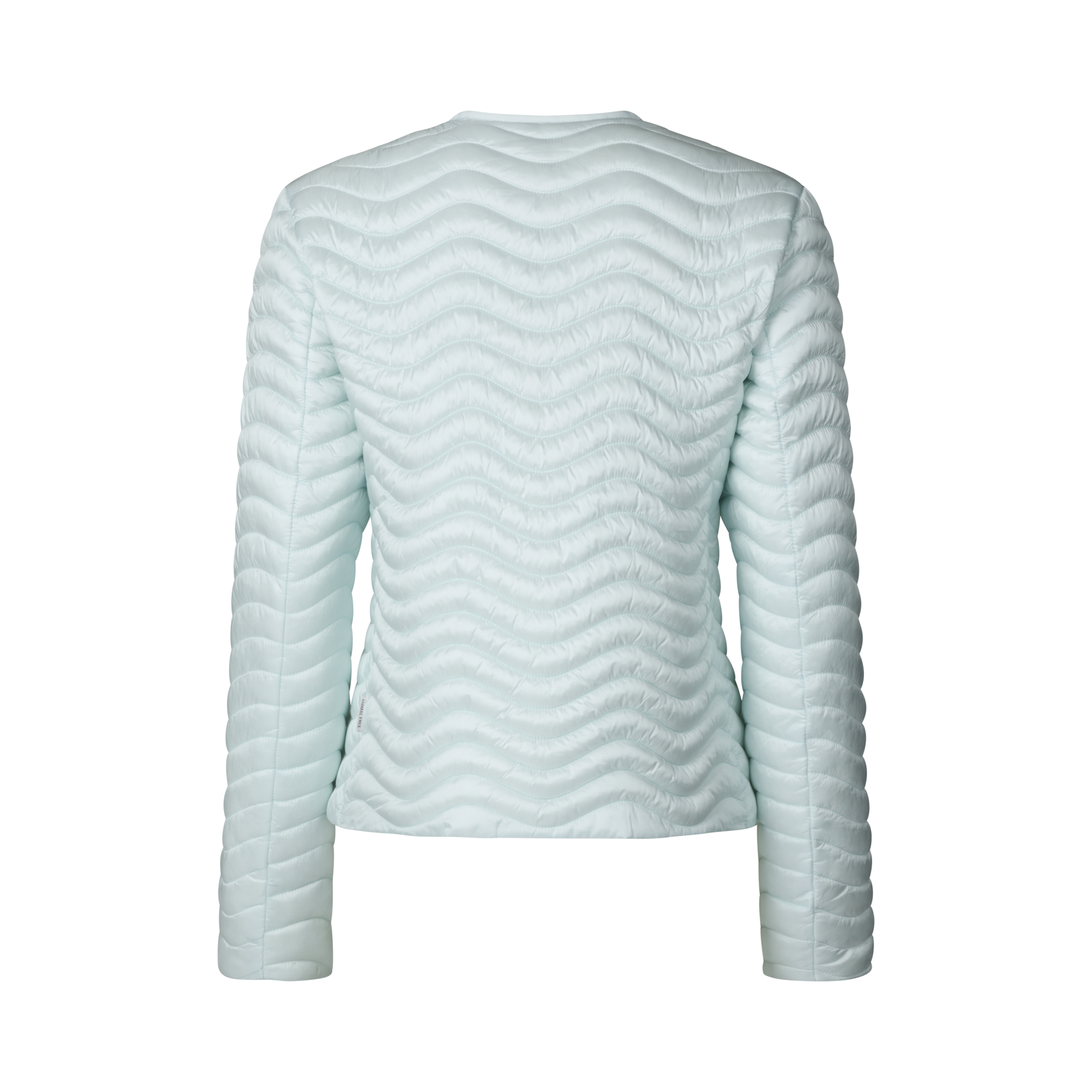 Light blue quilted jacket on a white background