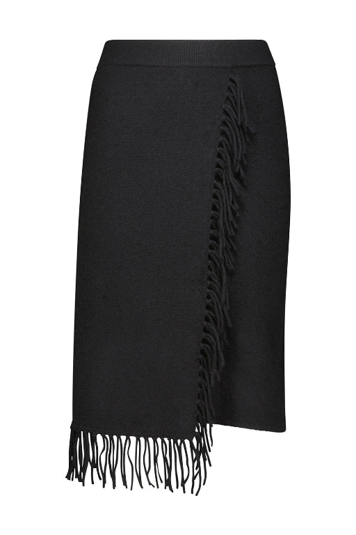 Cashmere  Fringe Wrap Skirt- Black