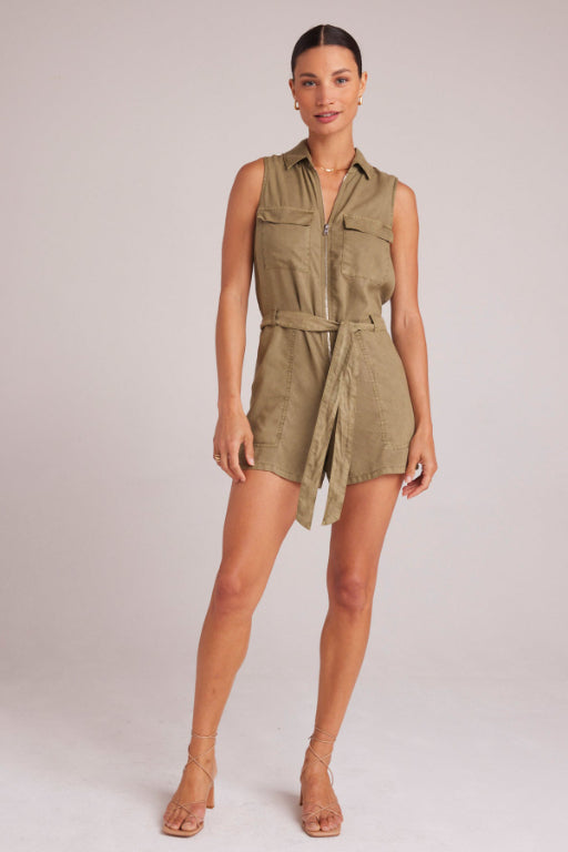 Zip Front Romper French Olive