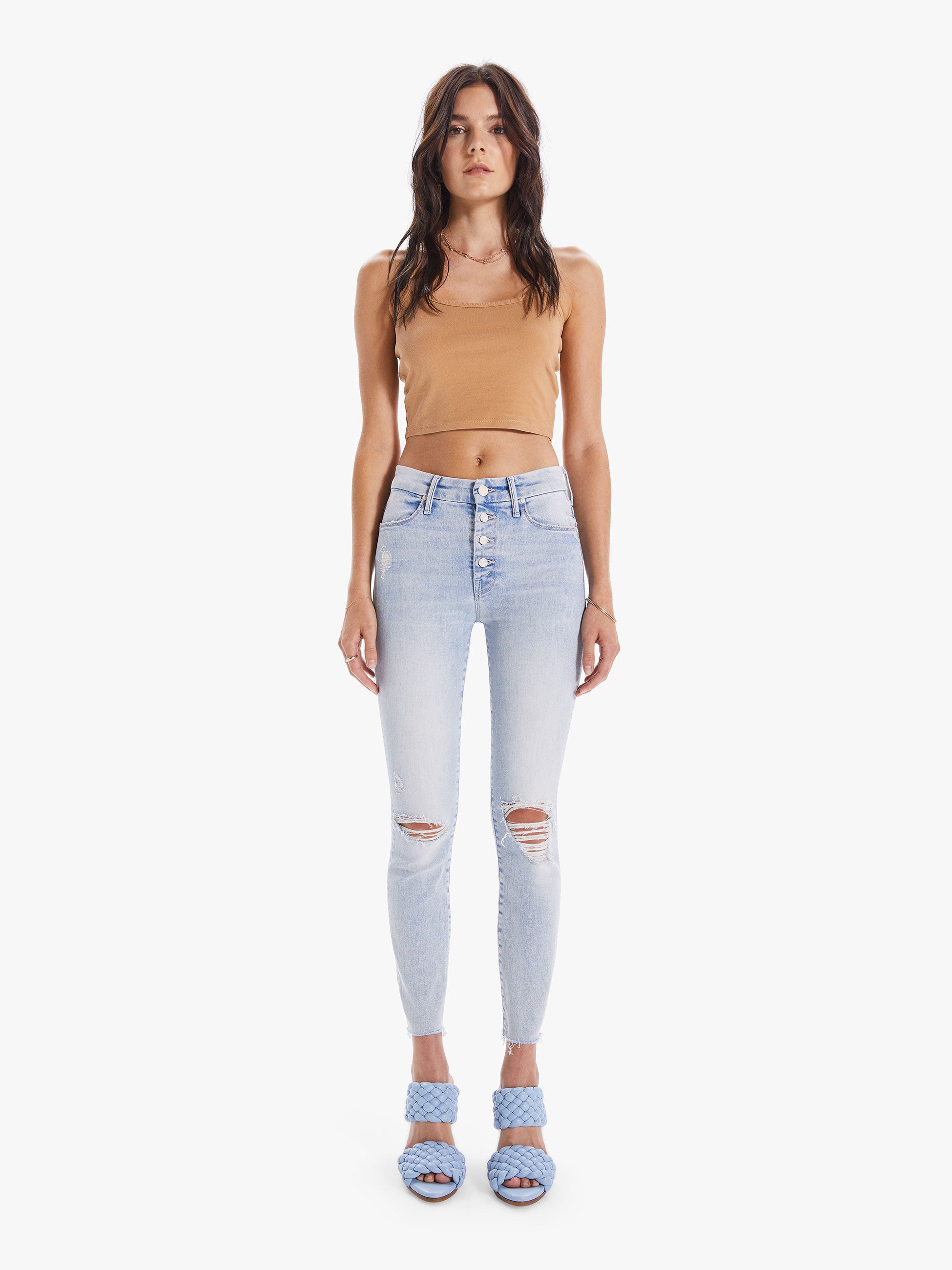 Mother The Pixie Ankle Fray Skinny Jeans In Holding Hands Tightly